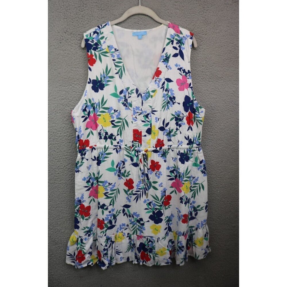 Draper James RSVP Floral Drawstring Ruffle Midi Dress-Size 1X-Linen Blend-Lined